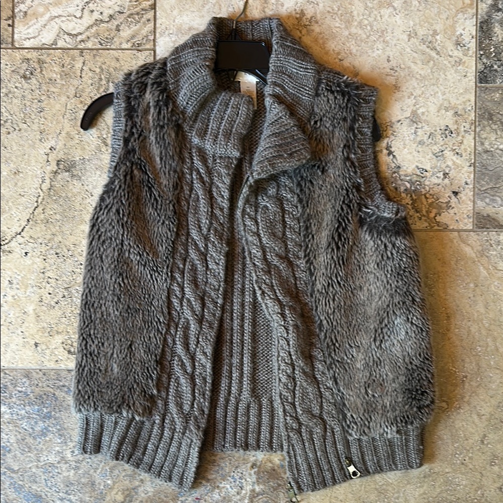 Faux Fur and Cable Knit Vest